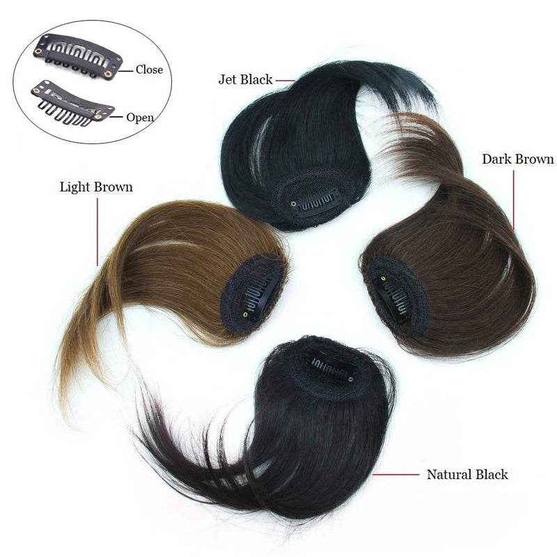 Dsoar Side Bangs Clip in Human Hair Bangs Natural Clip on Side Bang Straight Fringe Real Hair Extensions(Dark Brown) - Image 3